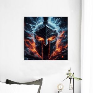 Spartan flaming fire and ice helmet wall mural