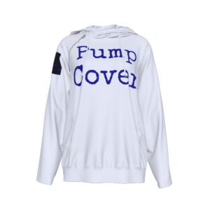 Pump Cover hoodie white w/purple text